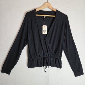 Billabong Gray Wrap Sweater Womans M Drawstring Waist Blouson Skater Boho Ballet